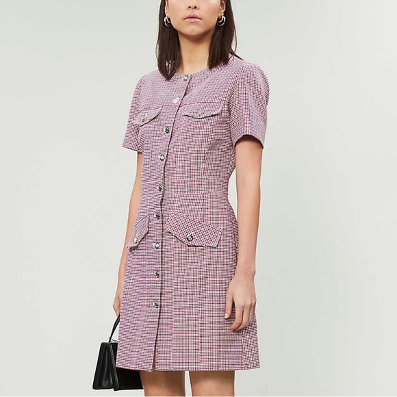 Maje Barbiecore Rida Pink Tweed Houndstooth Mini Dress - Picture 3 of 12